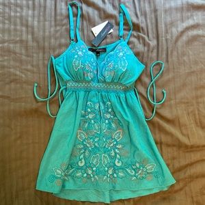 Aqua embroidered tank top
